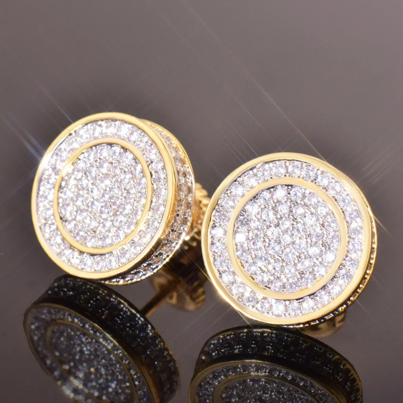 Double Layer Round Stud Earrings with Zircon | Creative & Trendy Hip Hop Jewelry | Caratix Jewelry - CaratixJewelry